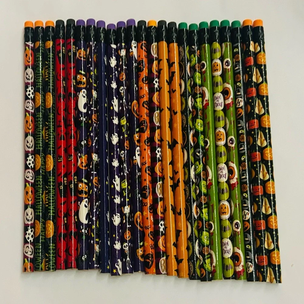 New 23 Halloween Themed Pencils with Erasers 7 3/8